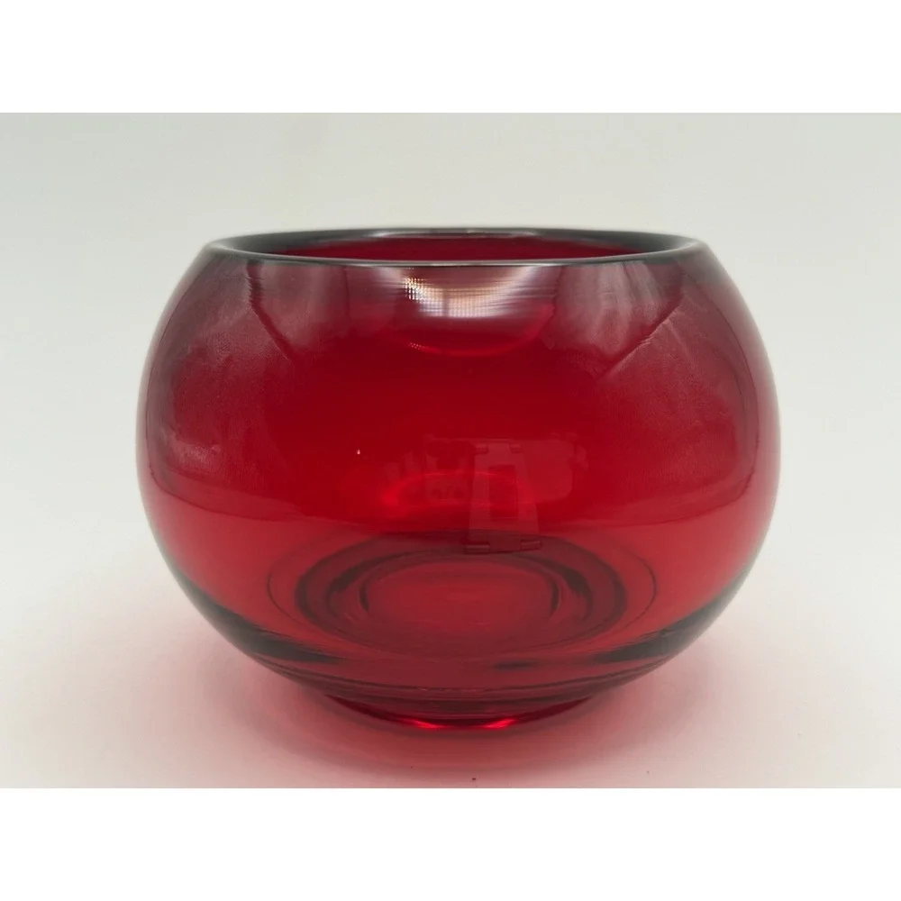 Vintage Viking Glass Ruby Red Rose Bowl Vase 3 1/4